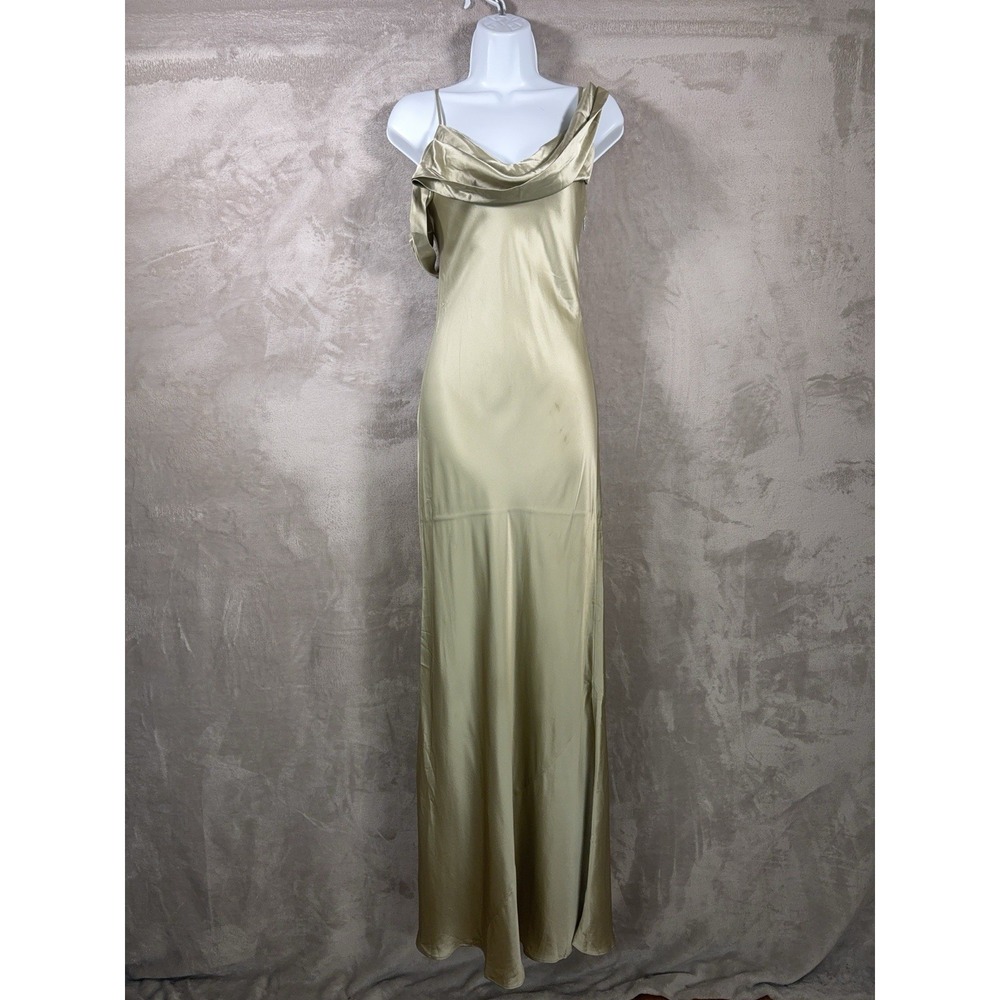Reformation Ronda Silk Dress Womens 4 Green Satin Slip Maxi Bias Cowl Neck